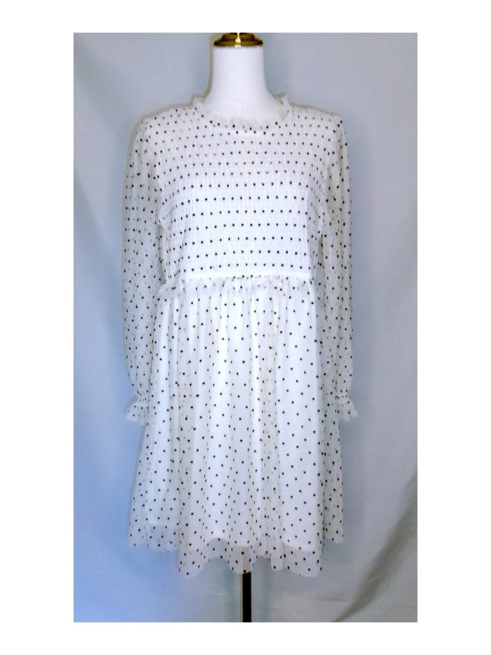 Thereabouts Plus Size Polka Dot Tulle Smocked Waist Dress 2XL White Black